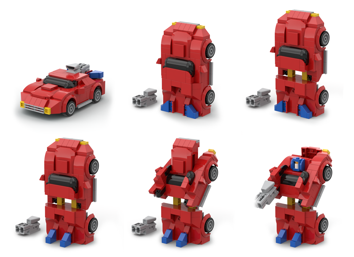 Red Car Bot LEGO MOC car to robot conversion sequence
