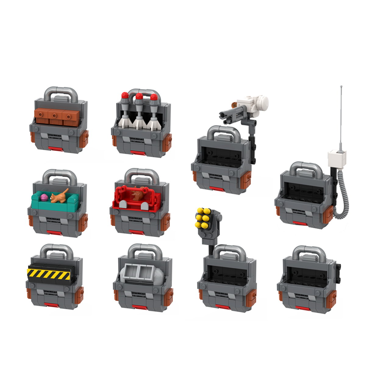 Modular LEGO MOC backpack attachments for the Headless Mech from Backpack Alpha